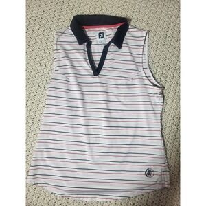 FootJoy Sleeveless Polo Women Large White Striped Excellent V-Neck Golf Top